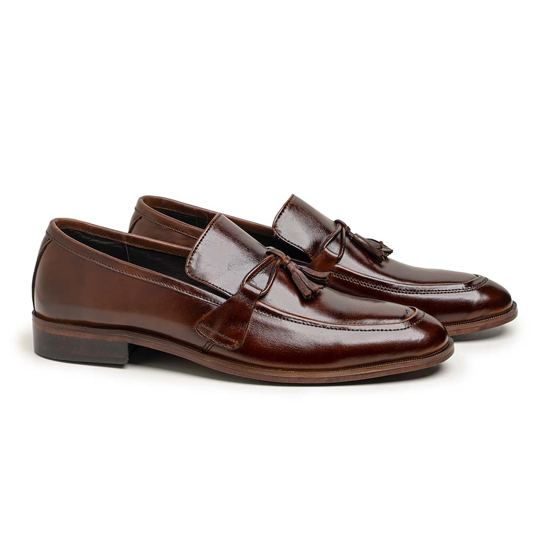Handmade Brown Leather Tassel Loafers