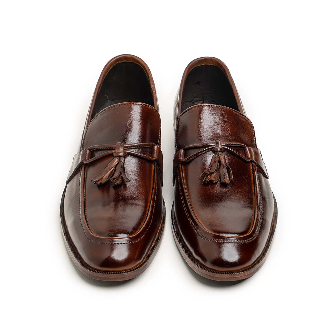 Handmade Brown Leather Tassel Loafers