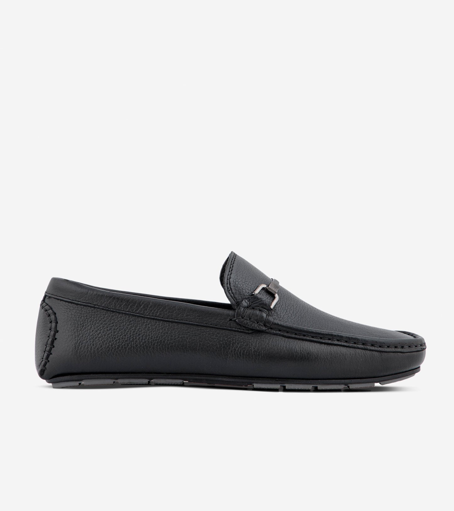 Black Leather Loafers with Metal Bit