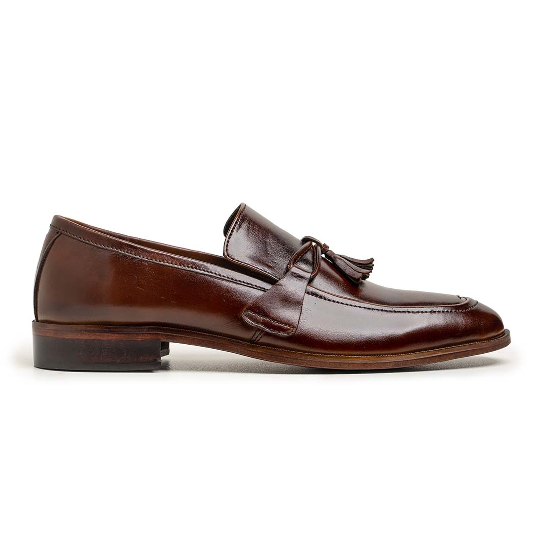 Handmade Brown Leather Tassel Loafers