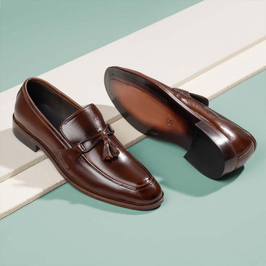 Handmade Brown Leather Tassel Loafers