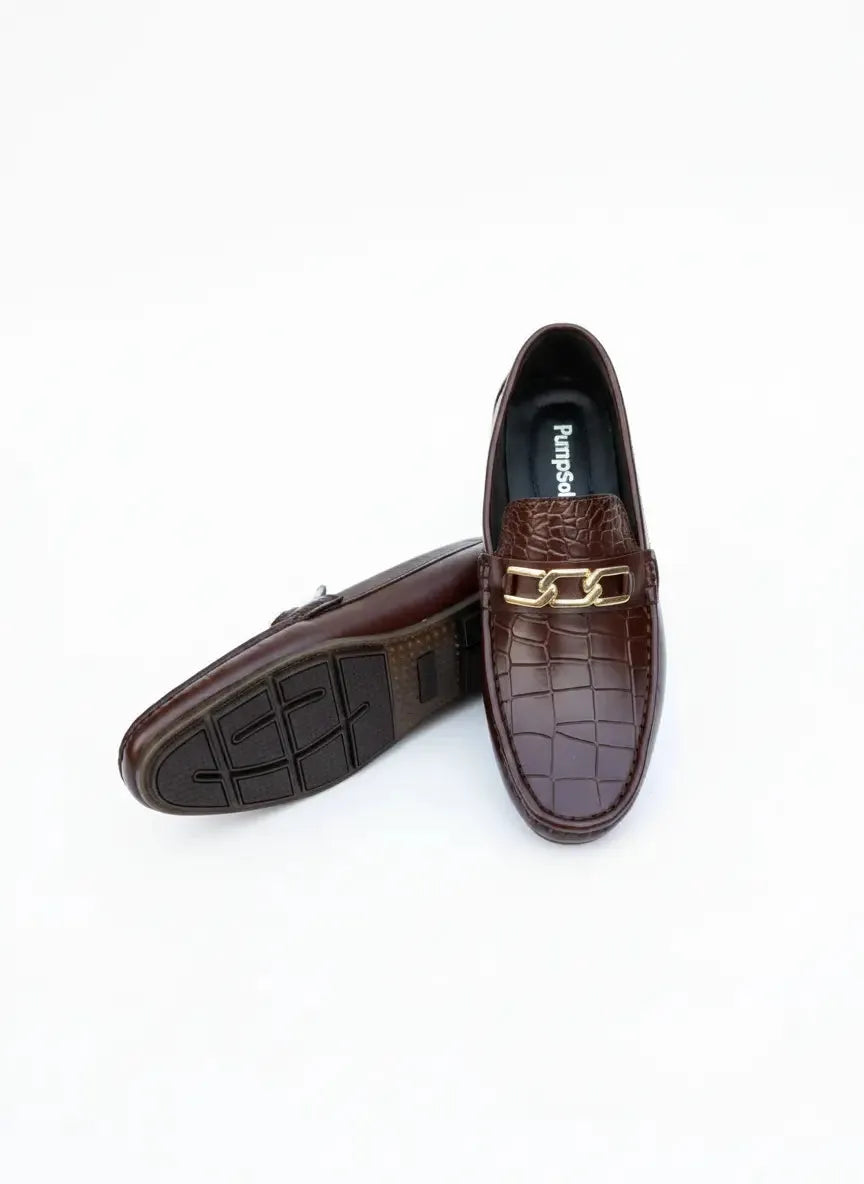 Handmade Woven Driving Loafers | Golden Chain Buckle