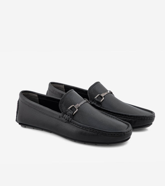 Black Leather Loafers with Metal Bit