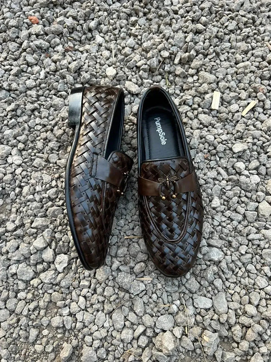 Royal Brown Woven Bee Loafer – Luxury Signature Edition