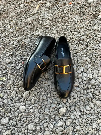 Black T-Buckle Loafer – Full Leather Luxury Edition