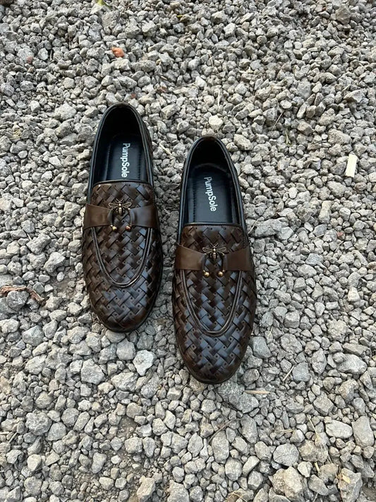 Royal Brown Woven Bee Loafer – Luxury Signature Edition